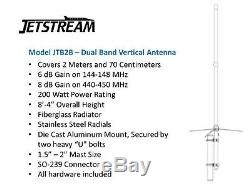 JETSTREAM JTB2-B 8Ft DUAL BAND VHF/UHF 144/440MHz 6/8dB GAIN VERTICAL ANTENNA