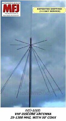 MFJ-1868 VHF Discone Antenna 25-1300 MHZ & 50' Coax, Perfect For Scanners & SDR