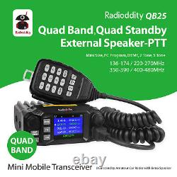 Radioddity QB25 Pro Quad Band 25W Car Mobile Radio Transceiver + Long Antenna